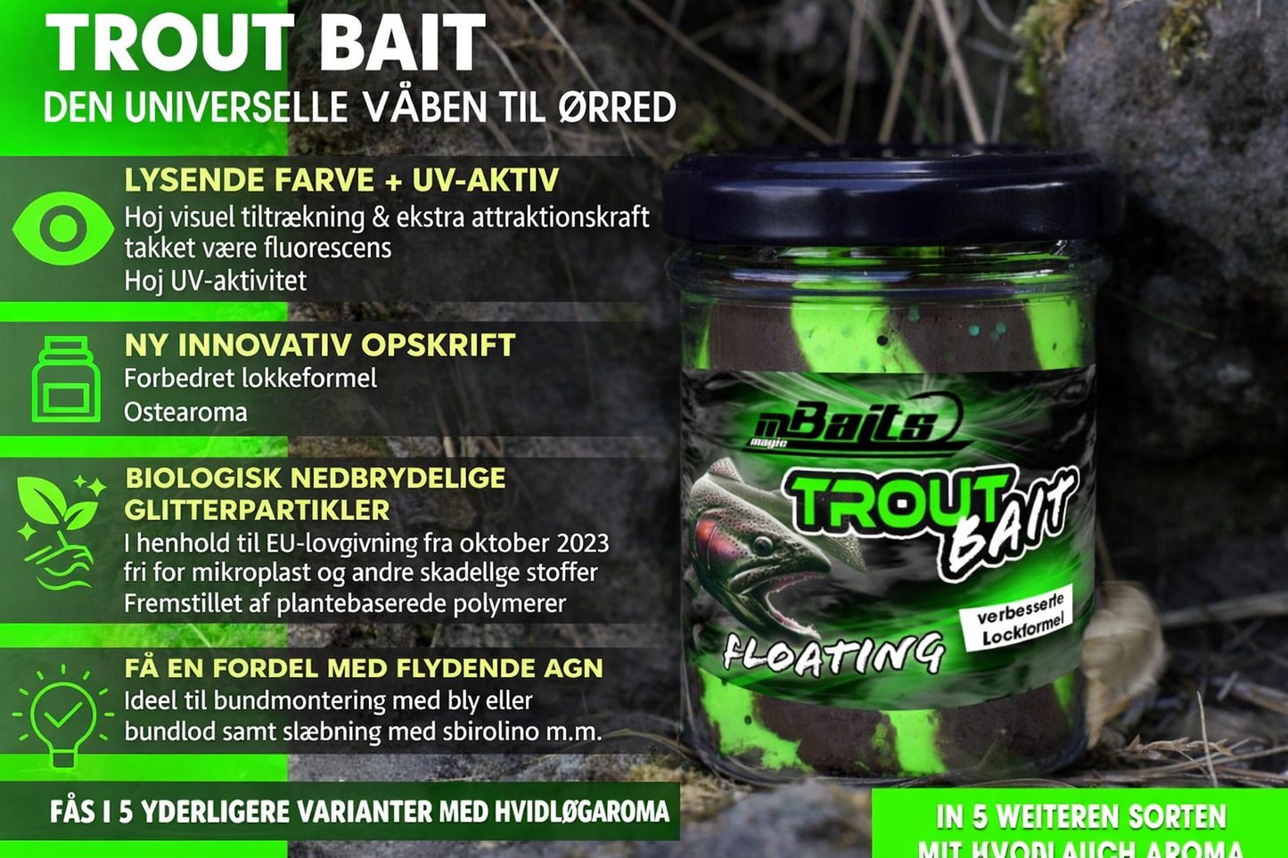Ørredguf med Ost – UV Aktiv Flydende Trout Bait